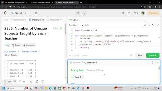 YouTube video 'Leetcode Number of Unique Subjects Taught by Each Teacher SQL and Pandas | Problem 23'