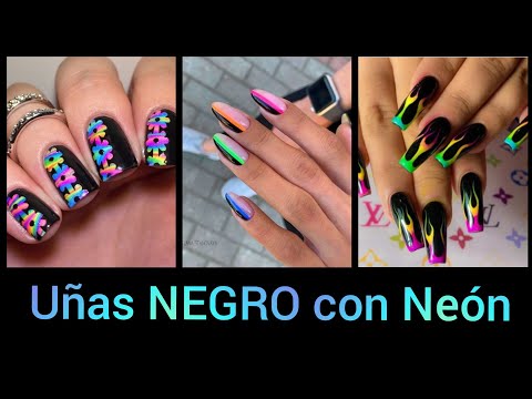 DISEÑOS DE UÑAS  202 COLORES NEÓN Y NEGRO/UÑAS TONOS NEÓN