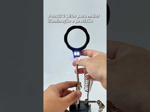 Video - Lupa pequena com Suporte Terceira Mão e Iluminação LED aumento 3.5x e 12x