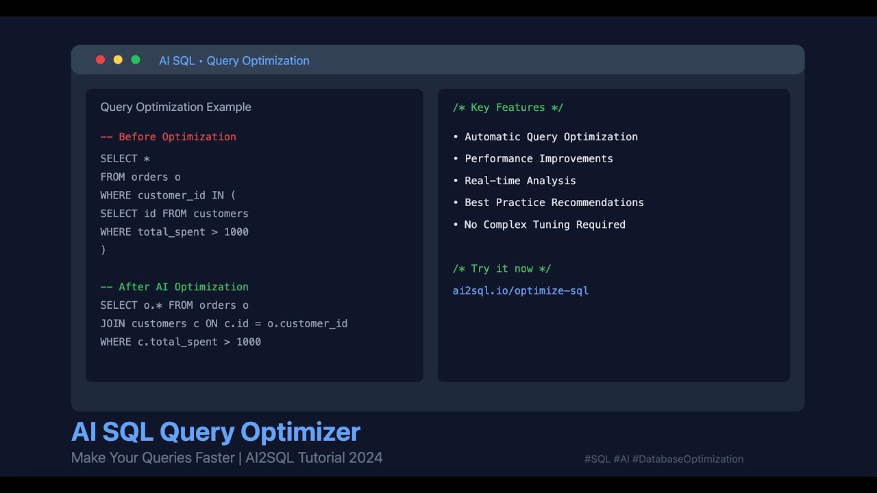 AI SQL Query Optimizer: Make Your Queries Faster | AI2SQL Tutorial 2025