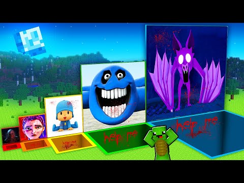 DON'T CHOOSE THE WRONG GIANT HOLE IN MINECRAFT! Bat Monster, Hungry Snake, Pocoyo, Rumi