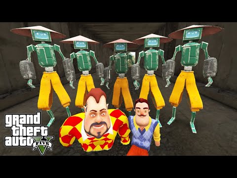 KATİL ROBOTLAR HELLO NEİGHBOR VE DARK RİDDLE KAÇIRDI - GTA 5 MODS