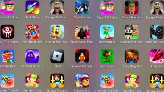 Grimace Monster Scary Survival,Subway Surf,Scary Neighbor,Barry's Police Girl,Tank Stars,Free Fire..