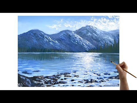 Acrylic mountain landscape painting tutorial - How to paint mountains acrylics - Beginners/Medium