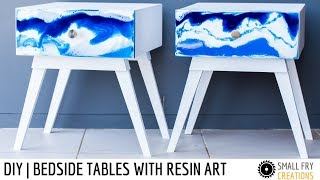 DIY bedside tables with resin art drawer fronts