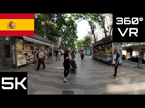 360° VR Virtual Reality Video: Barcelona - Las Ramblas pedestrian street. Catalonia, Spain