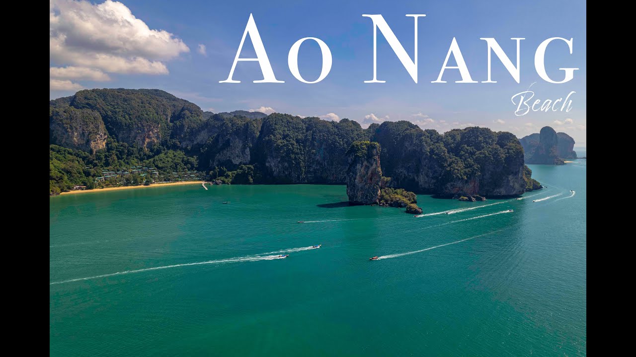 Discover aerial panorama of Ao Nang beach.