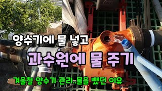 양수기동파관리방법 지난 한파에 물을 뺀 양수기에 물을 넣고 과일나무(하례조생귤나무)에 오랜만에 물을 주었고 …