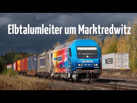 Elbtalumleiter: Güterzüge mit Dieselvorspann (ER20 Herkules) um Marktredwitz
