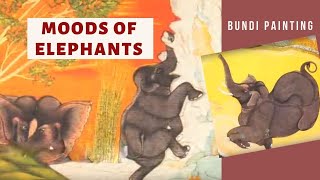 Elephants in various moods, painting