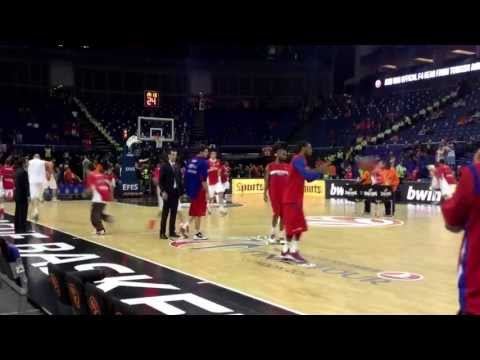 CSKA Moscow and Olympiacos Piraeus players warm up ahead of their Euroleague semi final.