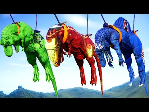 Battle Arena Fight Scene - 4 T-Rex Vs 4 I-Rex, 4 Spinosaurus, 4 Giganotosaurus Fight