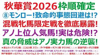 【秋華賞2026】枠順確定　⑧モンローウォーク！致命的事態回避はできるのか！？混戦3歳牝馬限定戦の秘密を徹底暴露！アノ上位人気馬も、実はかなり危険です！本当の脅威は、アノ実力馬の土壇場での大逆襲！
