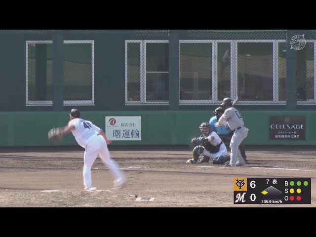 【ファーム】マリーンズ・岩下大輝 見逃し三振を奪い、追加点のピンチを切り抜ける!! 2025年8月30日 千葉ロッテマリーンズ 対 読売ジャイアンツ