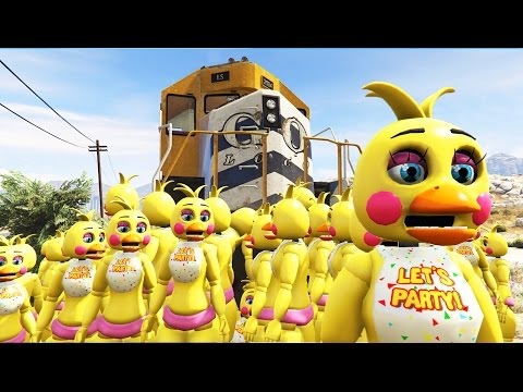 1000+ ANIMATRONIC TOY CHICAS vs THE TRAIN IN GTA 5! (GTA 5 Mods FNAF Funny Moments)