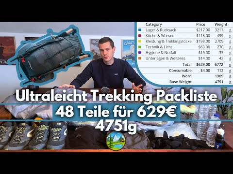 Ultraleicht Packliste für Einsteiger: 4,7kg nur 629€