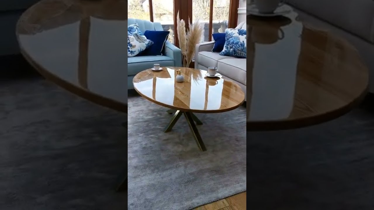 Wood slab coffee table Stolik kawowy CABELLO złoty jesionowy glamour z linii CLASSIC