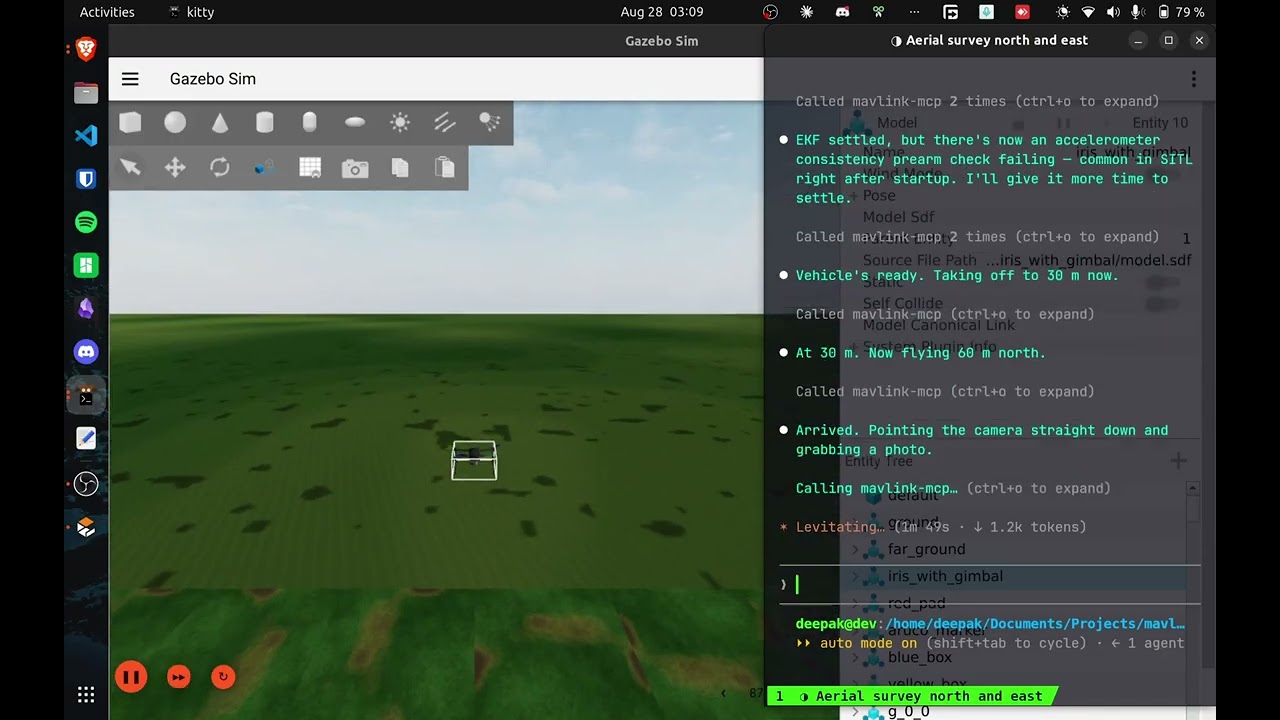 mavlink-mcp demo: a mission flown from one prompt, and a site survey