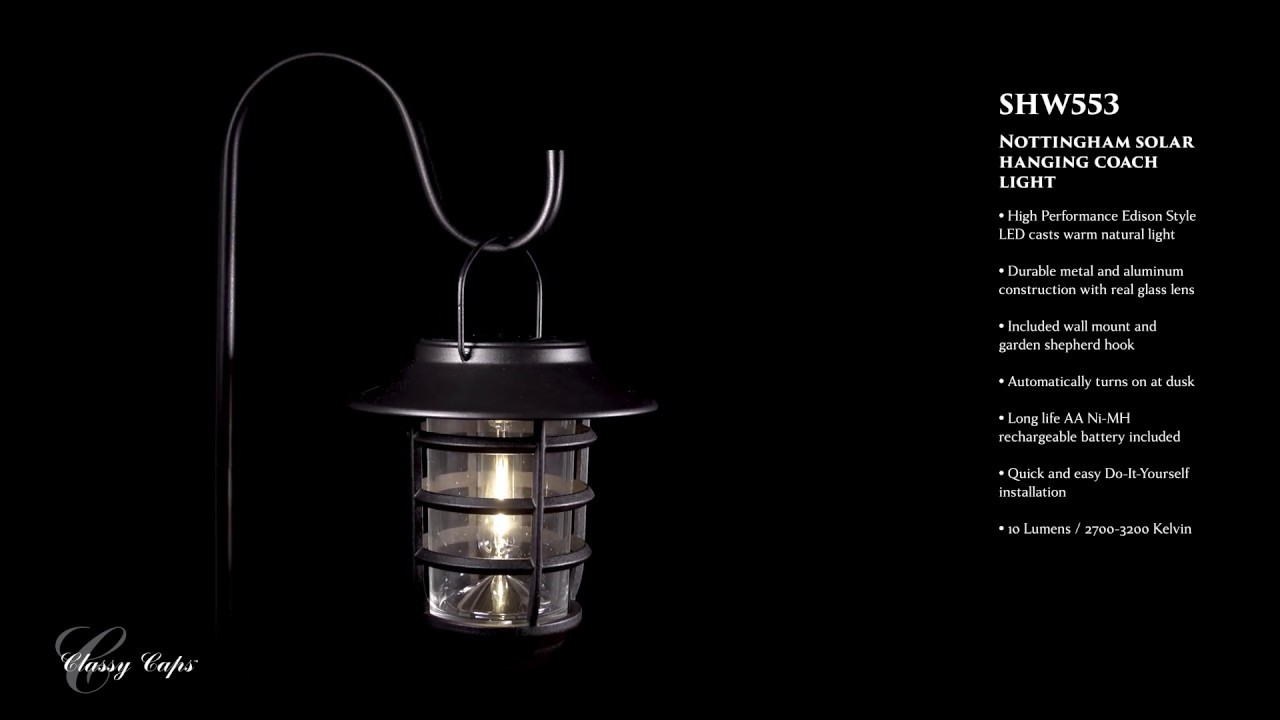 Watch A Video About the Nottingham Black LED Solar LED Hanging Coach Light