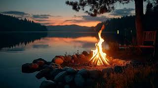 Tranquil Autumn Campfire 🔥 Gentle Lake Reflections & Soft Nature Ambience