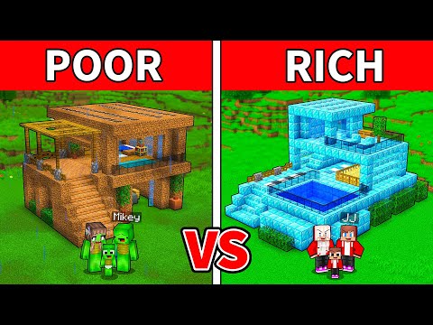 JJ and Mikey: POOR vs RICH Family Modern House Battle in Minecraft - Maizen