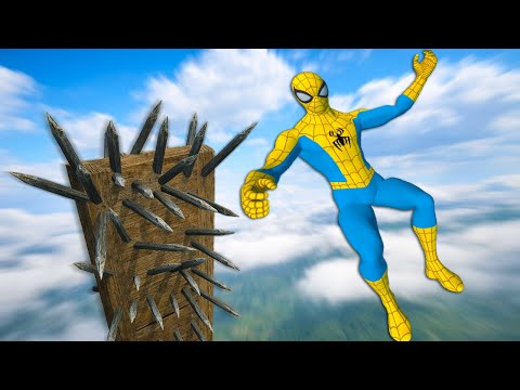 Spider Man Ragdoll Physics Fails – Insane Falls into Deadly Spike Traps