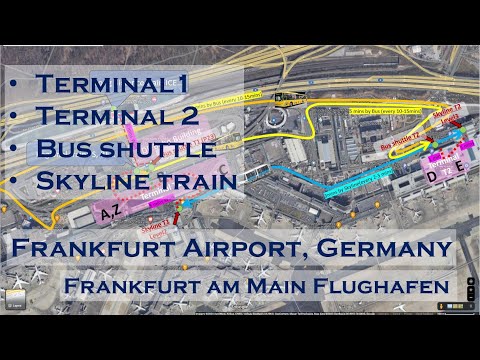 Terminal 1 do aeroporto de Frankfurt, terminal 2, horizonte, ônibus |Frankfurt am Main Flughafen, Alemanha