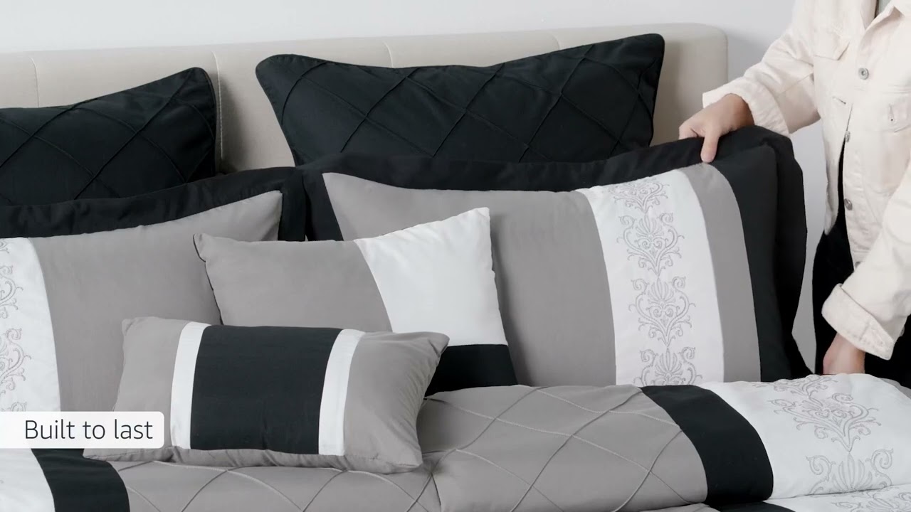 Chic Home 8 Piece Embroidery Comforter Set, Queen, Livingston Black