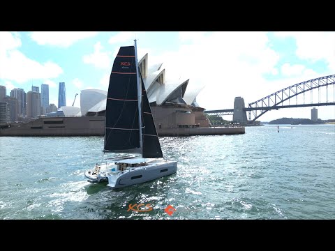 Excess 11 Catamaran Sailing On Sydney Harbour , Australia.
