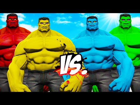 RED HULK & YELLOW HULK VS BLUE HULK & GREEN HULK - EPIC SUPERHEROES WAR
