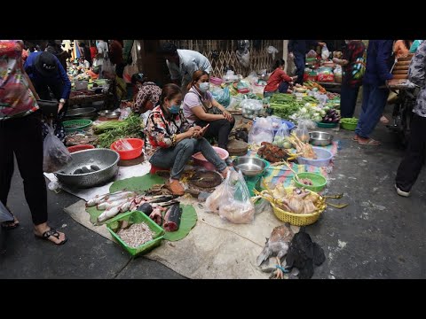 Walk Around Street Market @Phsa Orussey - Morning Activities of Vendors in Orussey Vegetables Market