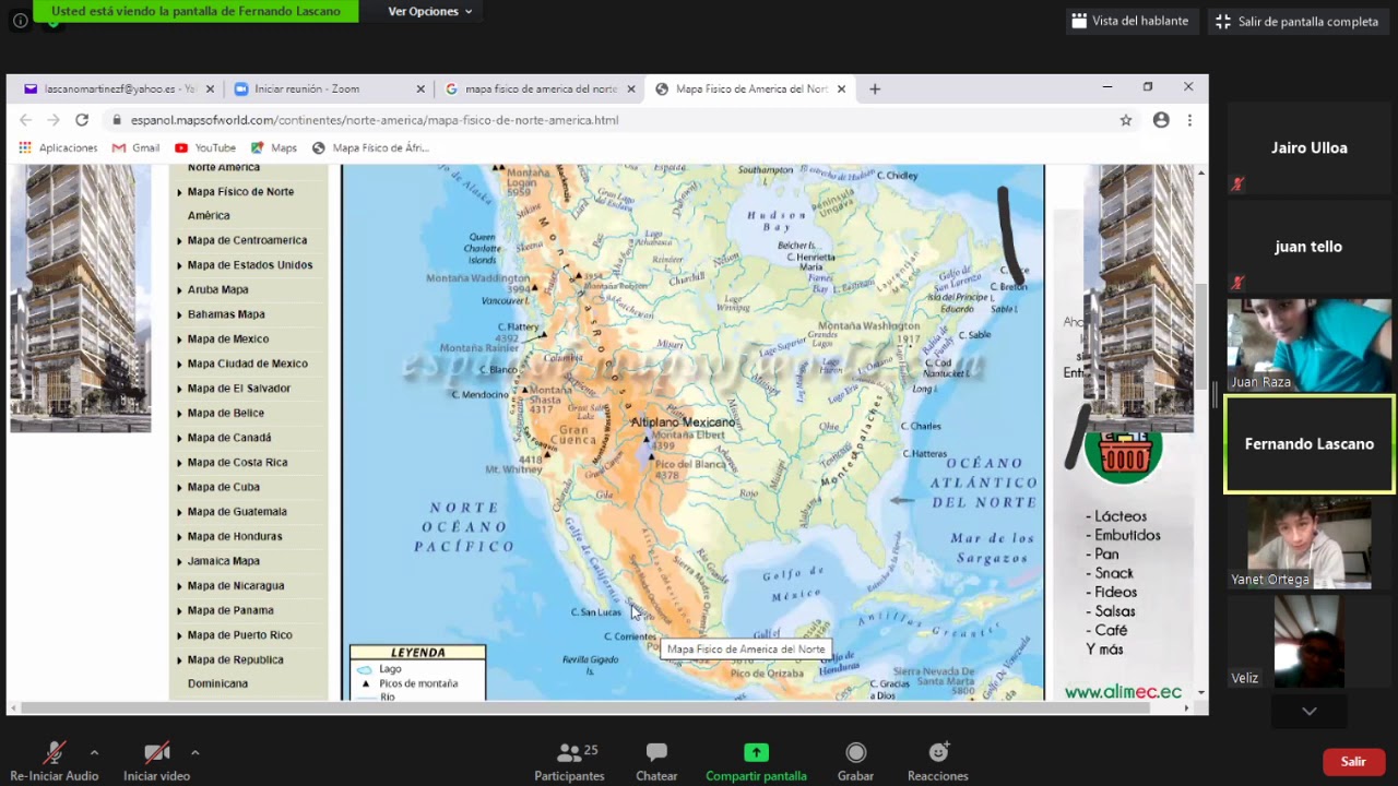 Clase de Sociales Mapa Mudo de América del Norte