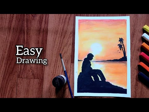 Easy Soft Pastels Drawing for beginners / Sunset Sky / River Reflection Scenery - Art