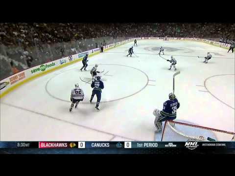 Niklas Hjalmarsson headhunting Daniel Sedin April 22 2013 Chicago Blackhawks vs Vancouver Canucks