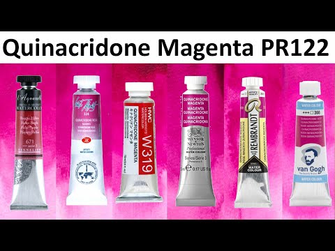 Quinacridone Magenta PR122 Watercolor Comparison - White Nights, Holbein, Sennelier, W&N, Van Gogh..