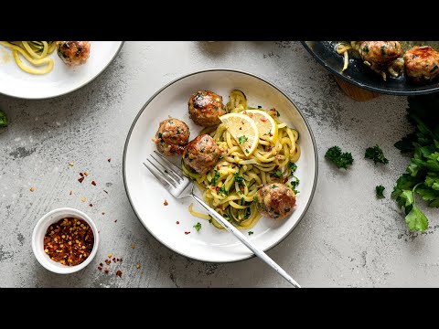 YouTube video about Deliciously Savory Garlic Butter Meatballs with Zoodles