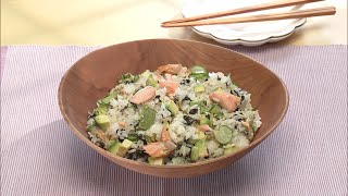 【3分クッキング公式】鮭とアボカドの混ぜずし／鮭の皮のおにぎり