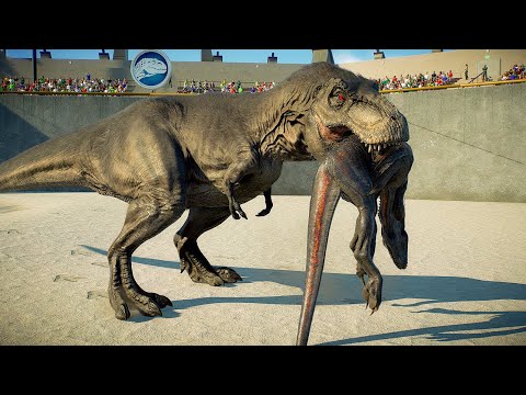 TYRANNOSAURUS REX vs ALL LARGE CARNIVORE  DINOSAURS BATTLE IN NEW ARENA - Jurassic World Evolution 2