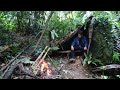Forest Life - Building a Survival Shelter in a Forest - Camp food from natural herbs