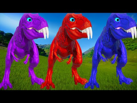 Team Rexy Color Pack vs Spinosaurus, I-Rex, Allosaurus Jurassic World Evolution Dinosaurs Fighting