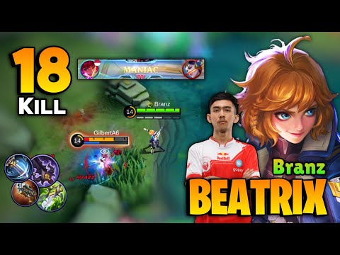 MANIAC! Beatrix Goldlane Gameplay 18 KILL [ Top Global Beatrix Best Build ] By Branz - Mobile Legend
