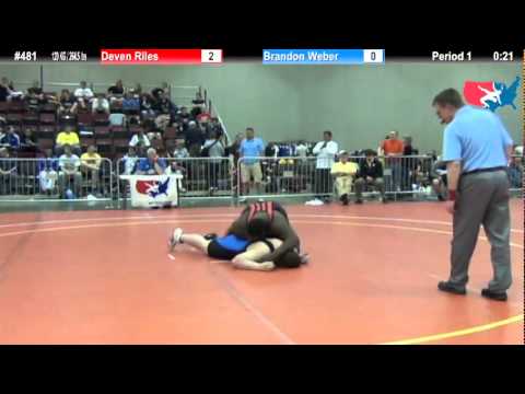 FILAJRFS: 120 KG / 264.5 lbs: Deven Riles (Limestone) vs. Brandon Weber (Badger WC)