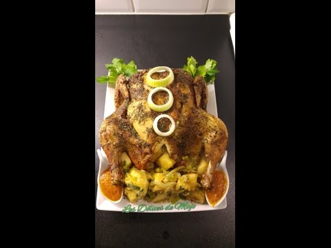 Poulet rôti fourré aux ignames.