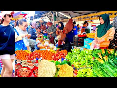 Amazing Walking Tour 2026! CAMBODIAN Street Food - Morning Chbar Ampov Market Scene, Phnom Penh City