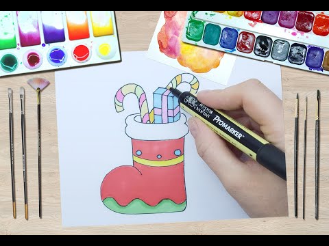 Cum desenez ghetuta cu cadouri a lui Mos Craciun