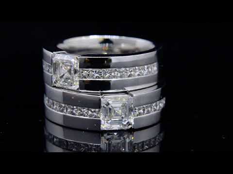 2 x Natural Asscher Cut Wide Band Channel Diamond Men's Bands