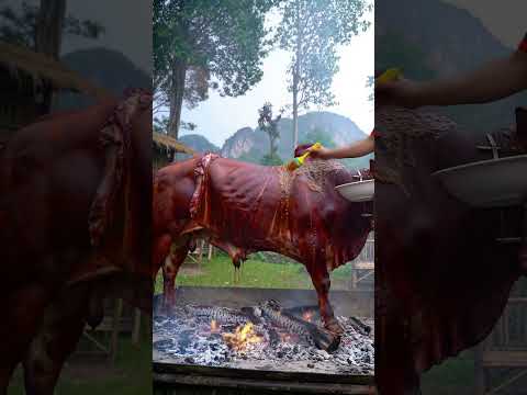 🐂 Giant BBQ Feast! ⛰️🔥 #SmokedMeat #CampingFood #Delicious