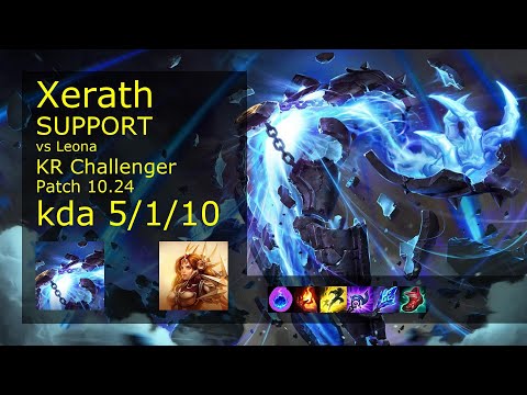 Xerath Support & Kai'Sa vs Leona & Ezreal - KR Challenger 5/1/10 Patch 10.24 // [롤] 제라스 vs 레오나 서폿
