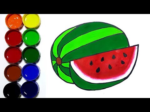 how to draw and paint Watermelon learn colors and painting for children - Lesson 183