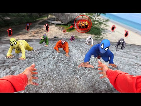 8 Spider-Man Team vs TREASURE SERBIAN Lady Game on Abandoned Beach !! ( Scary Mystery Action POV )
